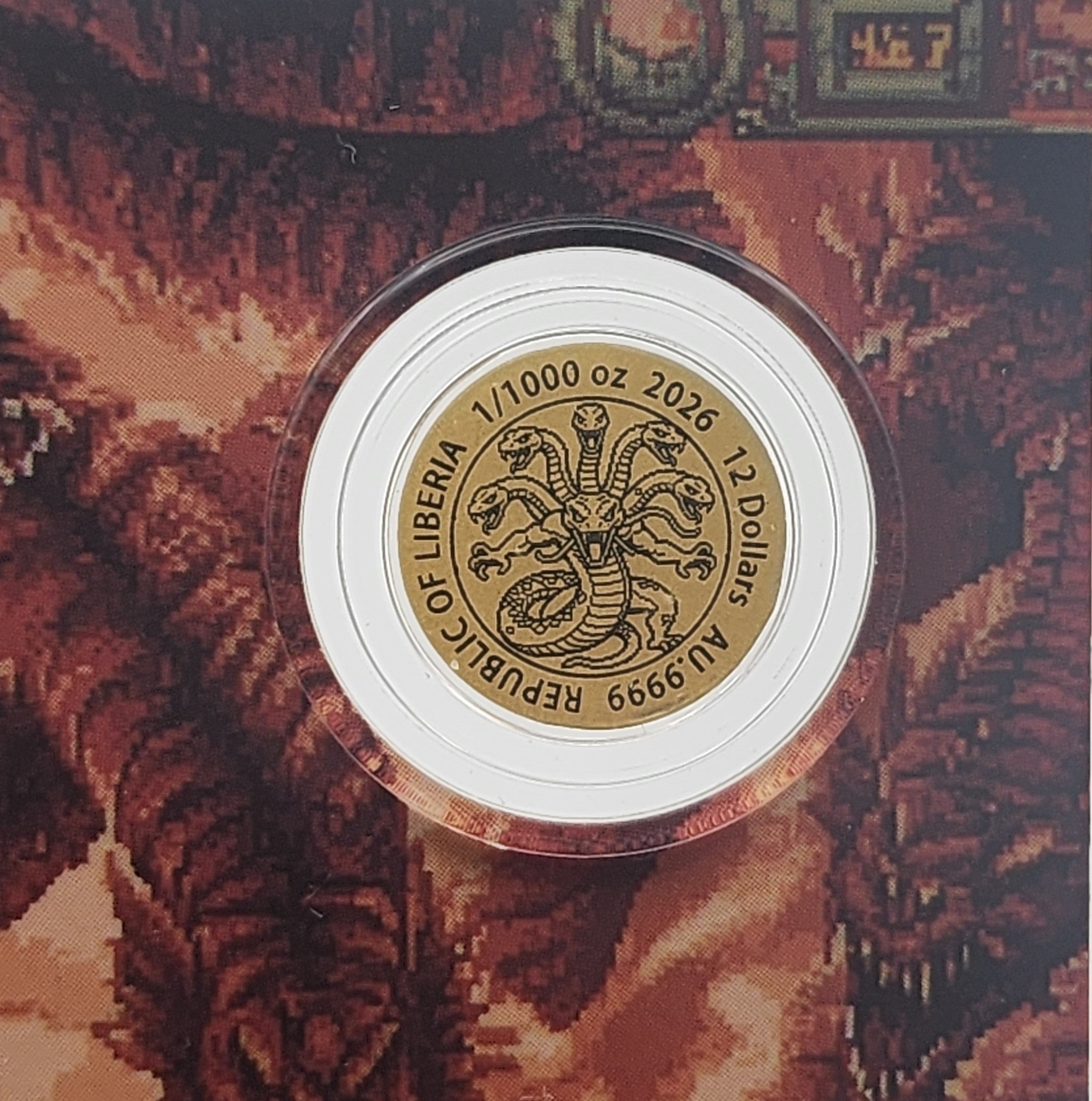 2026 Liberia Pixel Hydra 1/1000 oz Gold Coin in Card
