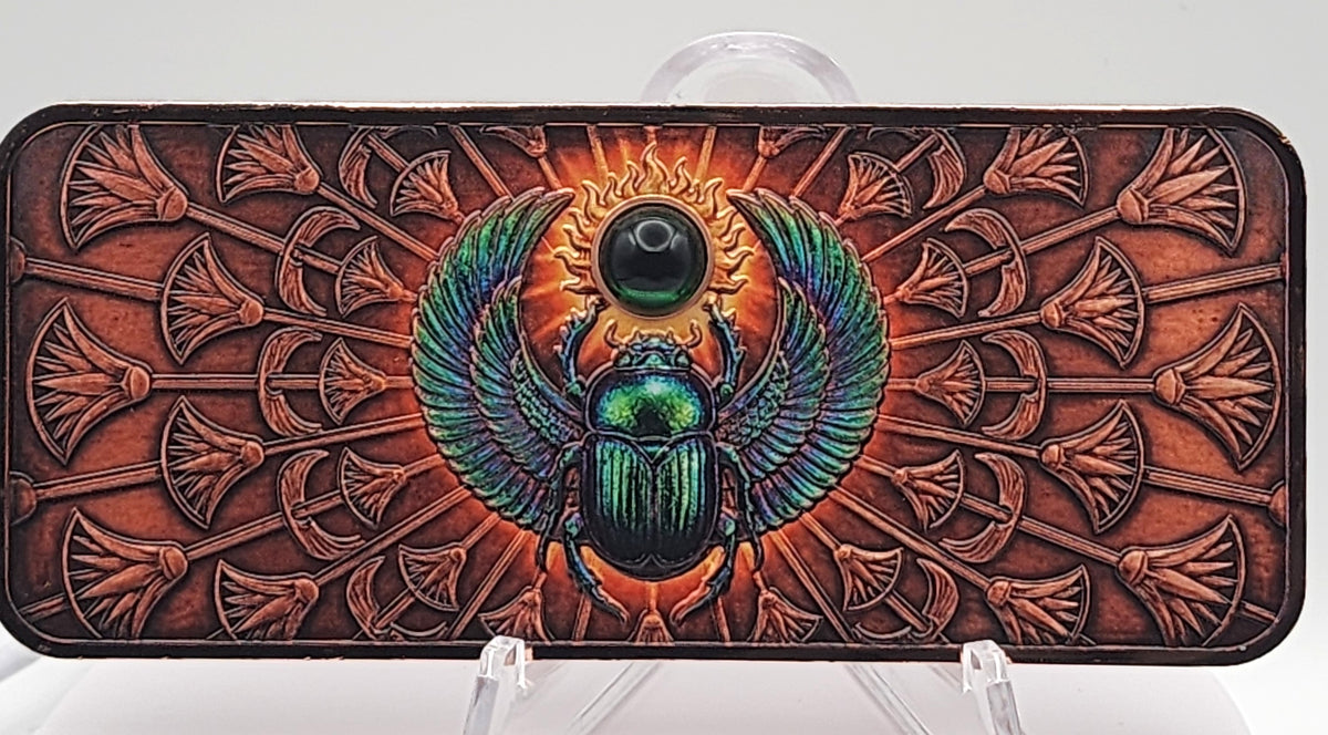 2026 Scarab Egyptian Bar w/Crystal Insert 10oz AVDP .999 Copper Bar