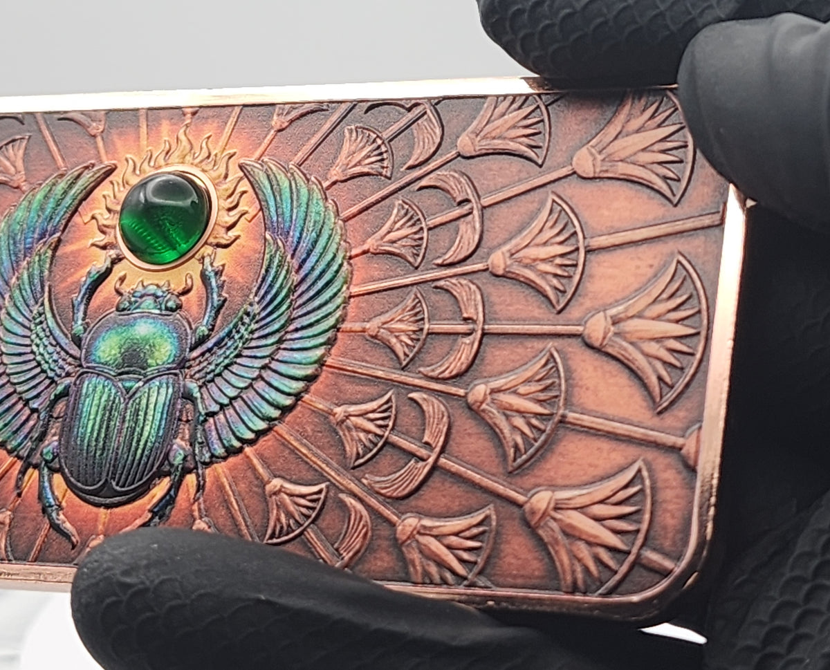 2026 Scarab Egyptian Bar w/Crystal Insert 10oz AVDP .999 Copper Bar