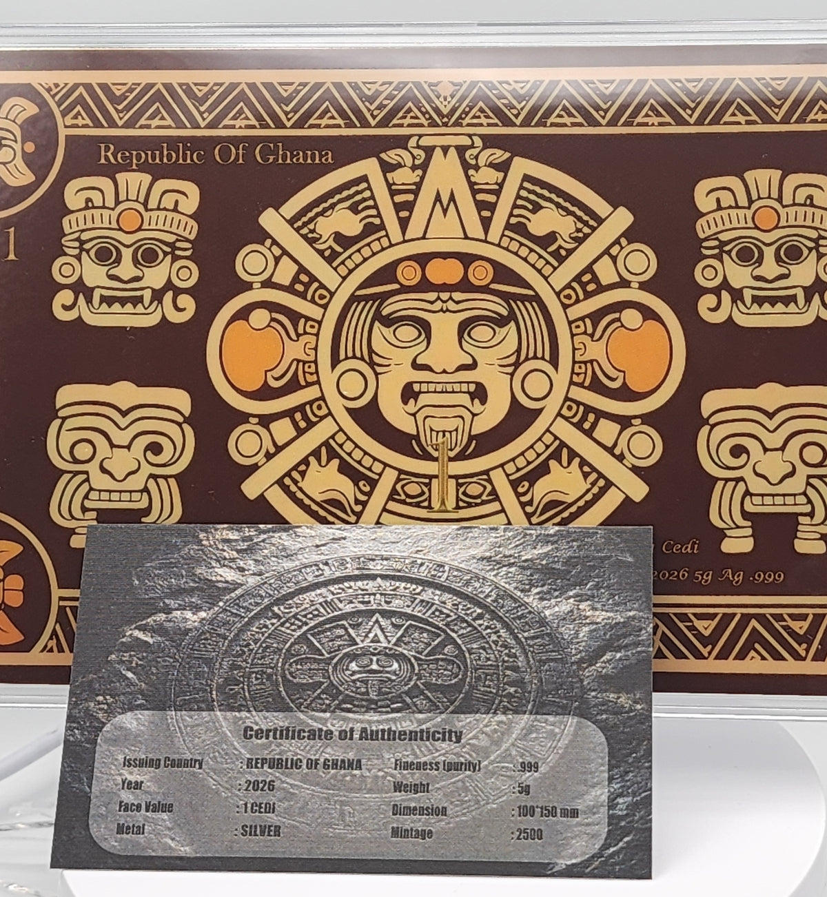 2026 Ghana Aztec Calendar 5g .999 Silver Foil