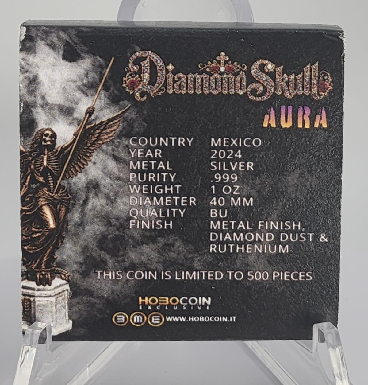 2024 Mexico Libertad Diamond Skull Aura Edition 1oz Silver Coin | Mintage 500