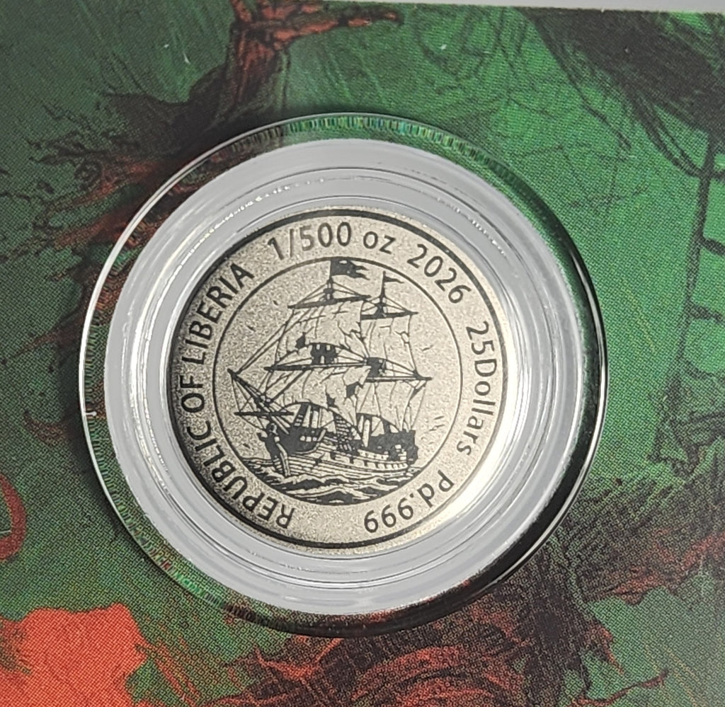 2026 Republic of Liberia $25 Flying Dutchman 1/500 oz Palladium Coin | Mintage 4,999