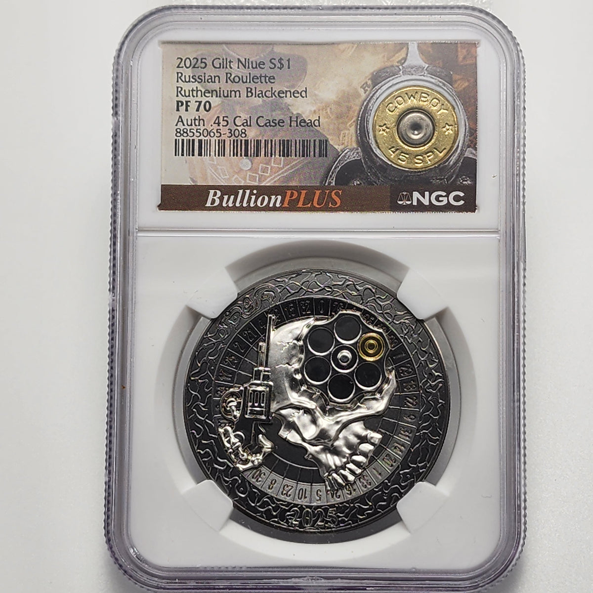 2025 Niue Russian Roulette 1 oz Silver Coin NGC PF 70 Bullet Label