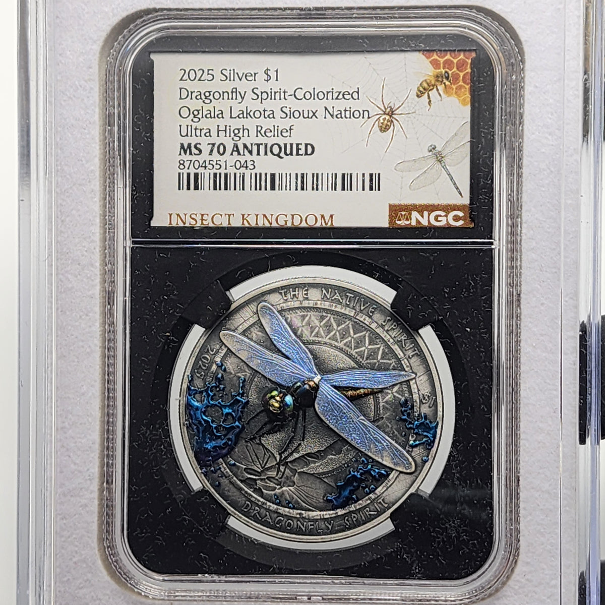 2025 Sioux Nation Native Spirit Dragonfly 1 oz Silver Coin with Metallic Wings, NGC MS 70
