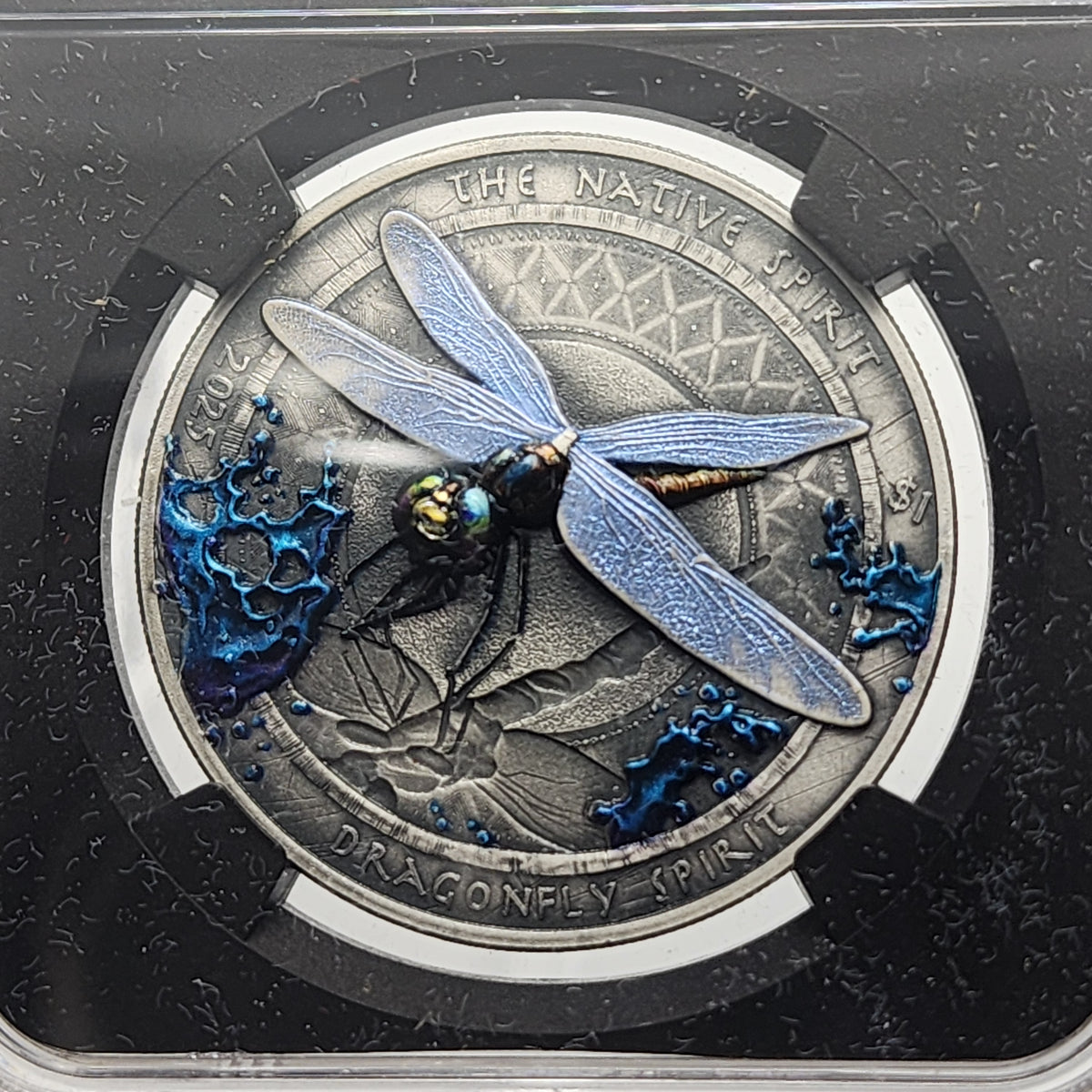 2025 Sioux Nation Native Spirit Dragonfly 1 oz Silver Coin with Metallic Wings, NGC MS 70