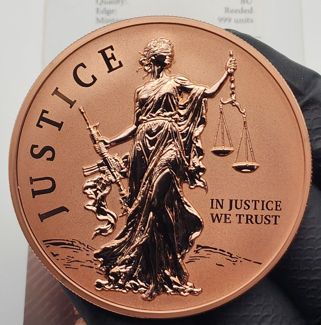 2026 Liberia $1 Lady Justice Second Amendment Reverse Proof 5 oz Copper Coin