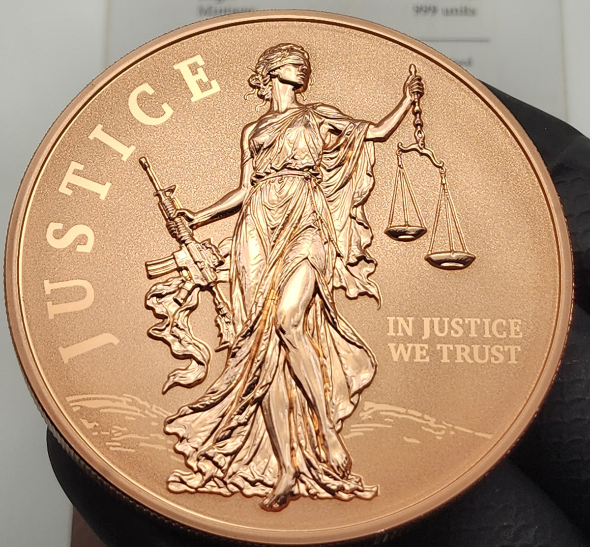 2026 Liberia $1 Lady Justice Second Amendment Reverse Proof 5 oz Copper Coin