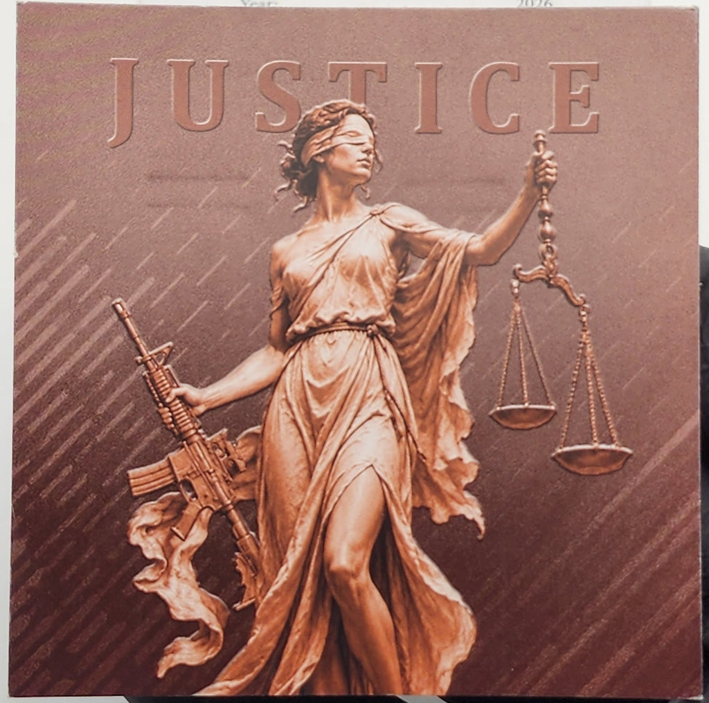 2026 Liberia $1 Lady Justice Second Amendment Reverse Proof 5 oz Copper Coin