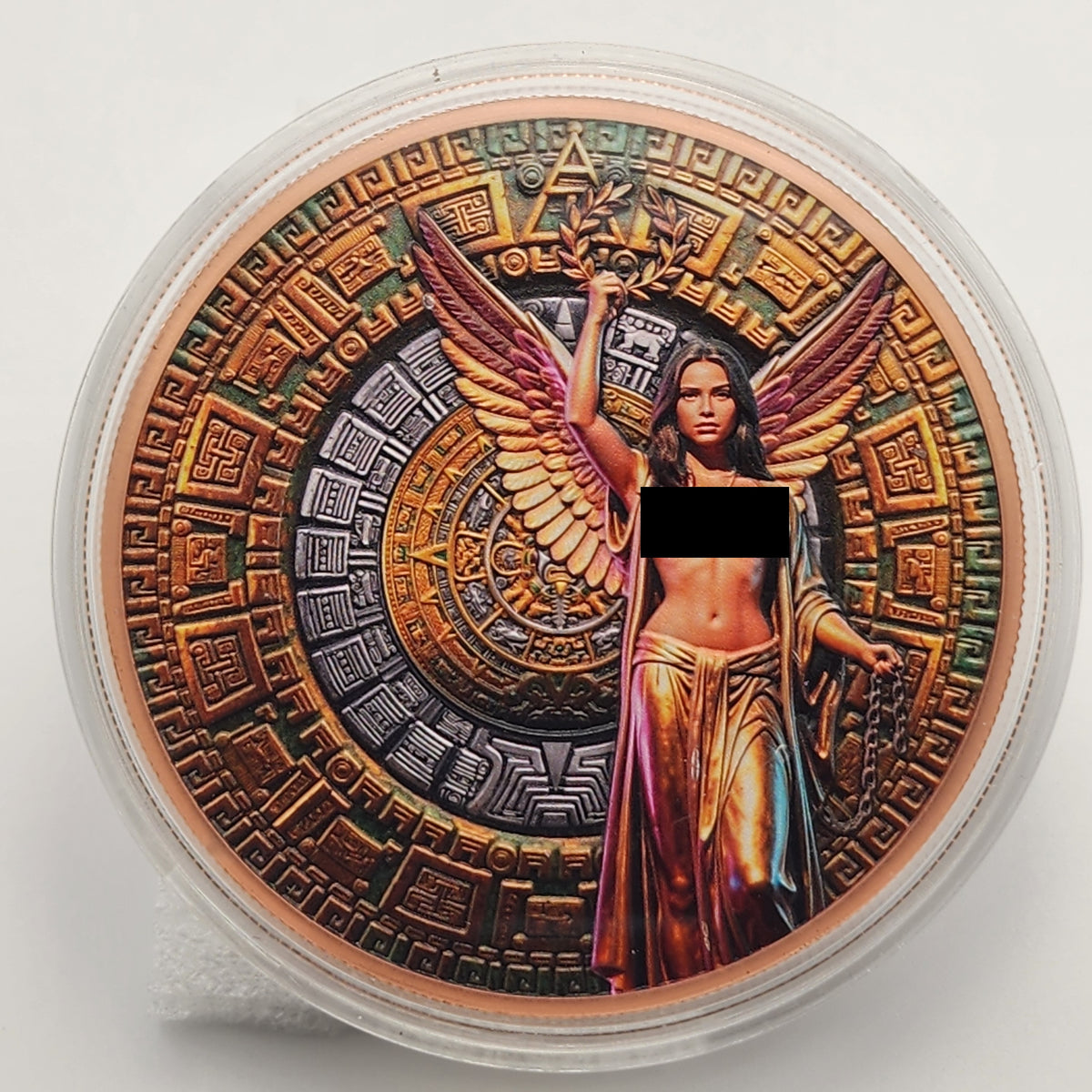Aztec Calendar Angel Colorized 5 oz Copper Medal