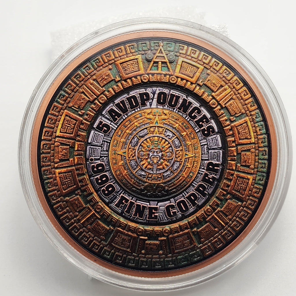 Aztec Calendar Angel Colorized 5 oz Copper Medal