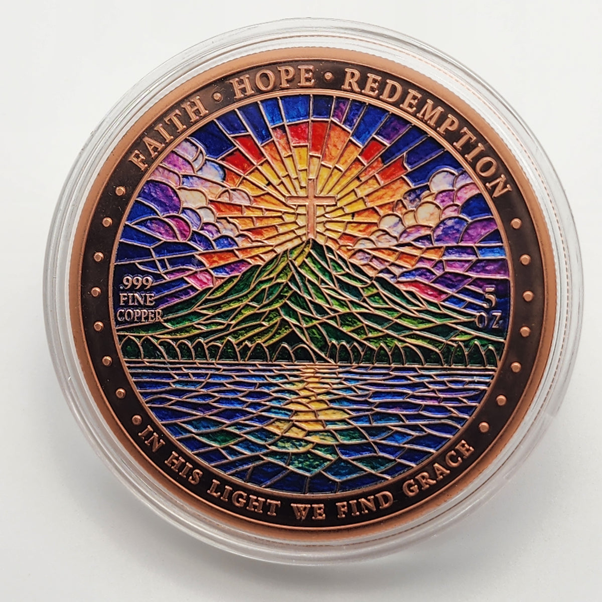 Stained Glass Christ the Redeemer Colorized 5 oz Copper Medal