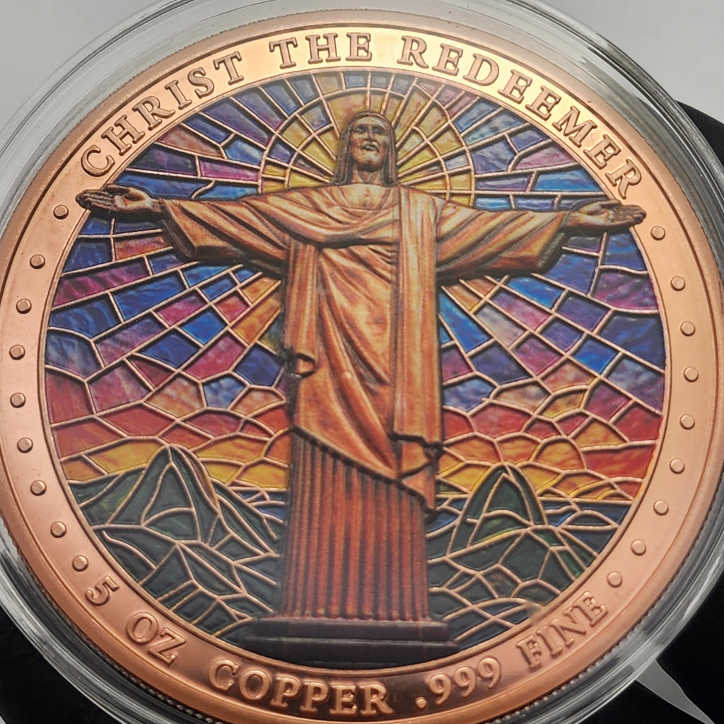 Stained Glass Christ the Redeemer Colorized 5 oz Copper Medal