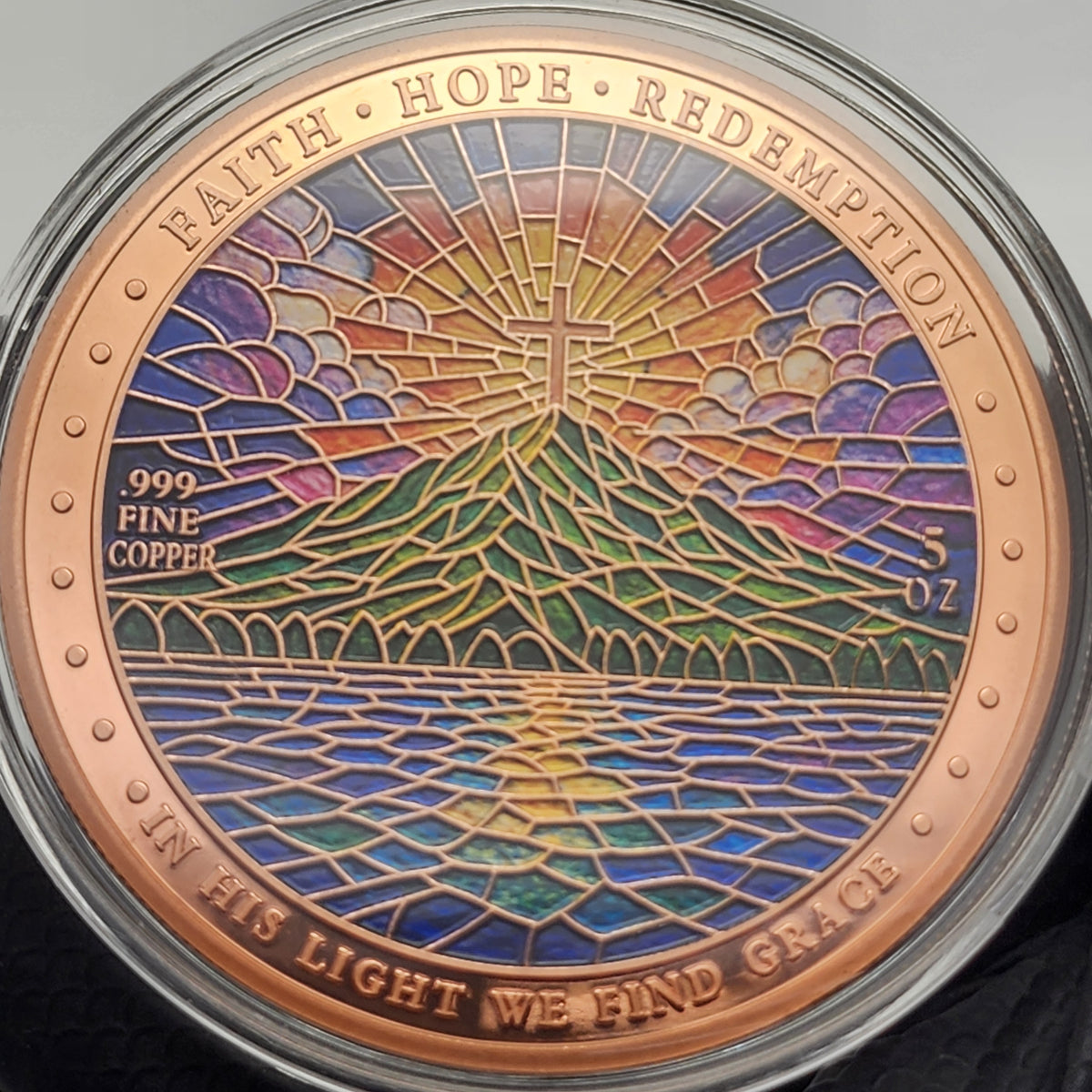Stained Glass Christ the Redeemer Colorized 5 oz Copper Medal