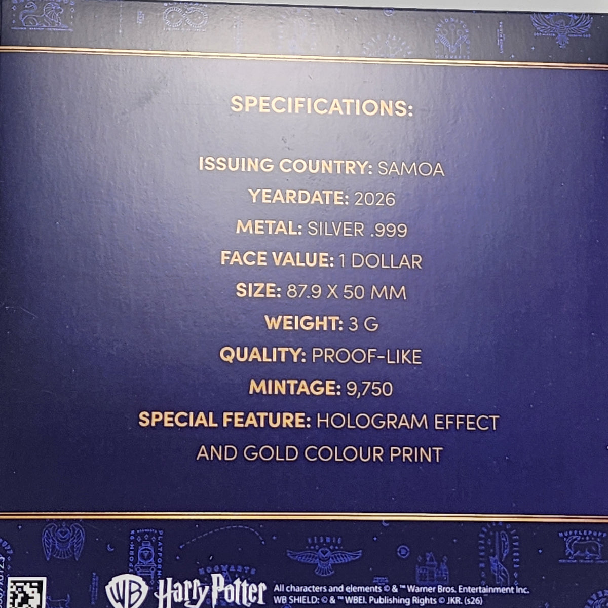 2026 Samoa Harry Potter Hogwarts Express Ticket 3g Silver Foil Coin