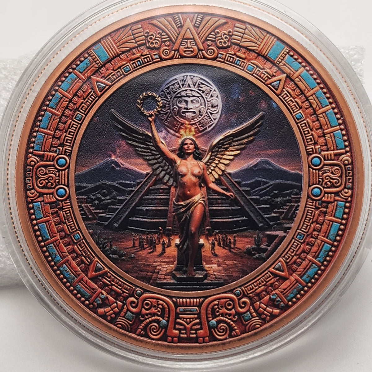 Aztec Moon Angel Colorized 5 oz Copper Round