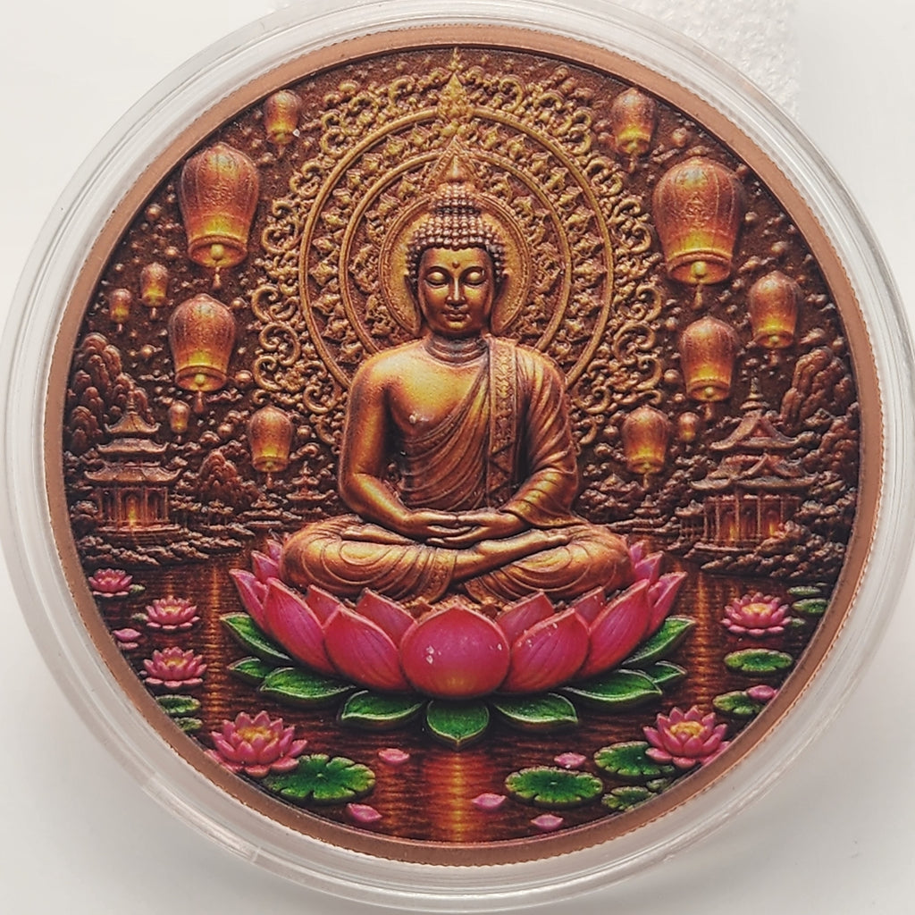 Lotus Buddha Colorized 5 oz Copper Medal