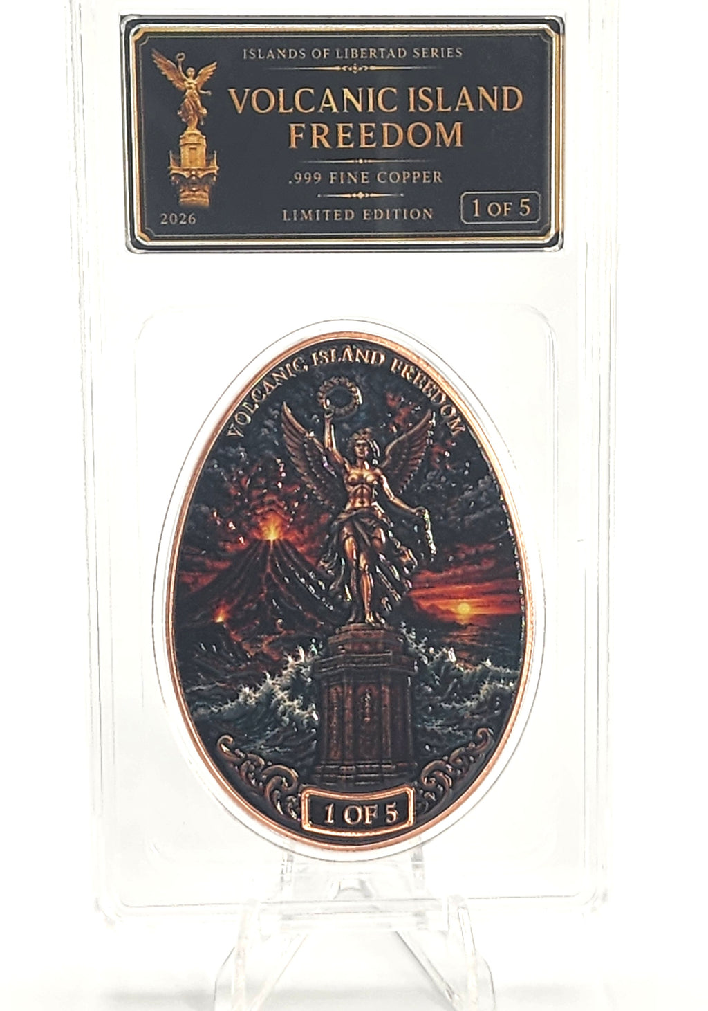 Volcanic Island Freedom 1 oz Copper Libertad Egg Slab | 320 Coins