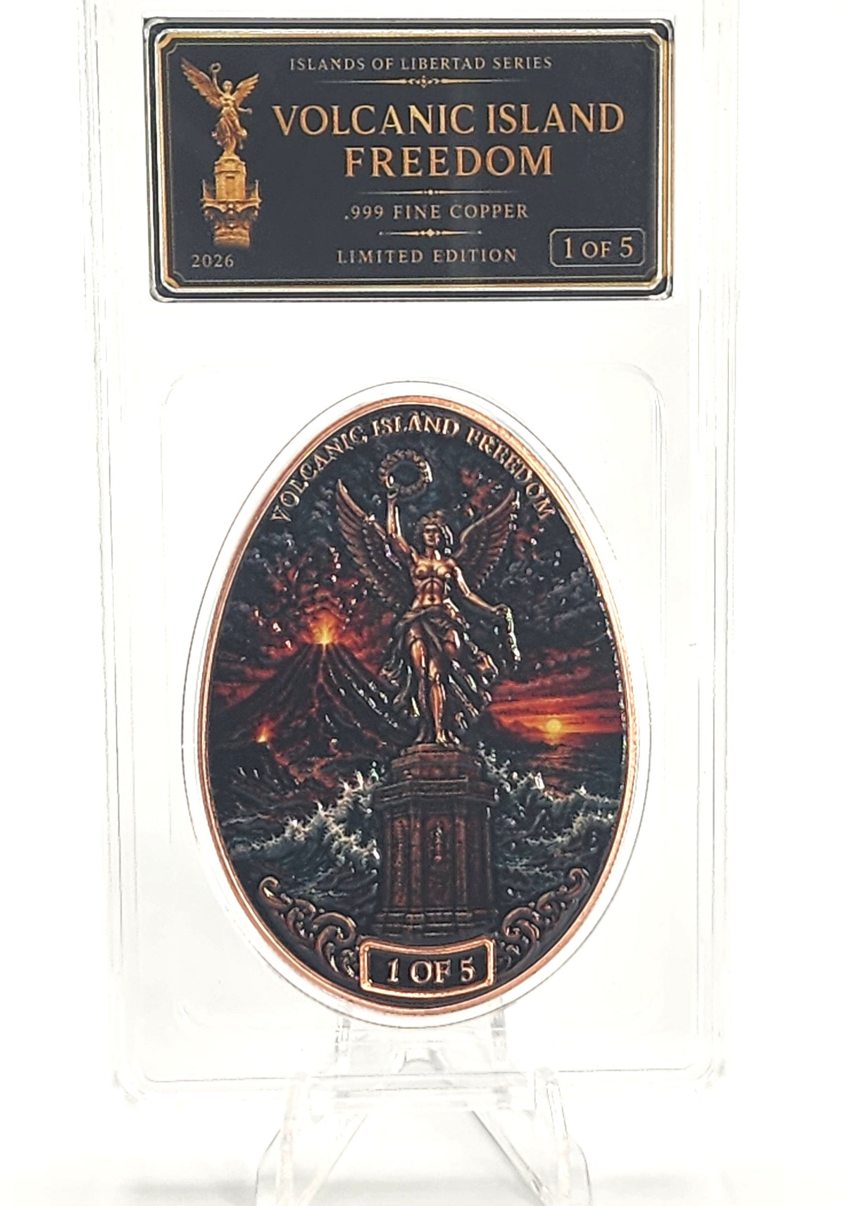 Volcanic Island Freedom 1 oz Copper Libertad Egg Slab | 320 Coins