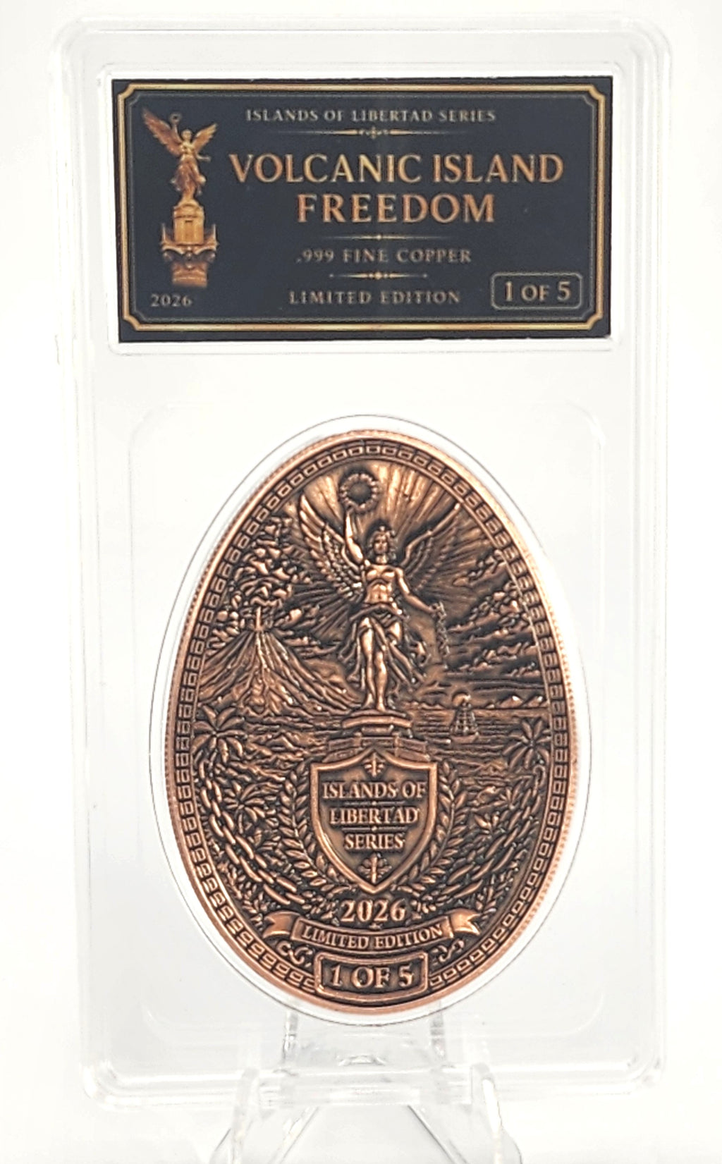 Volcanic Island Freedom 1 oz Copper Libertad Egg Slab | 320 Coins