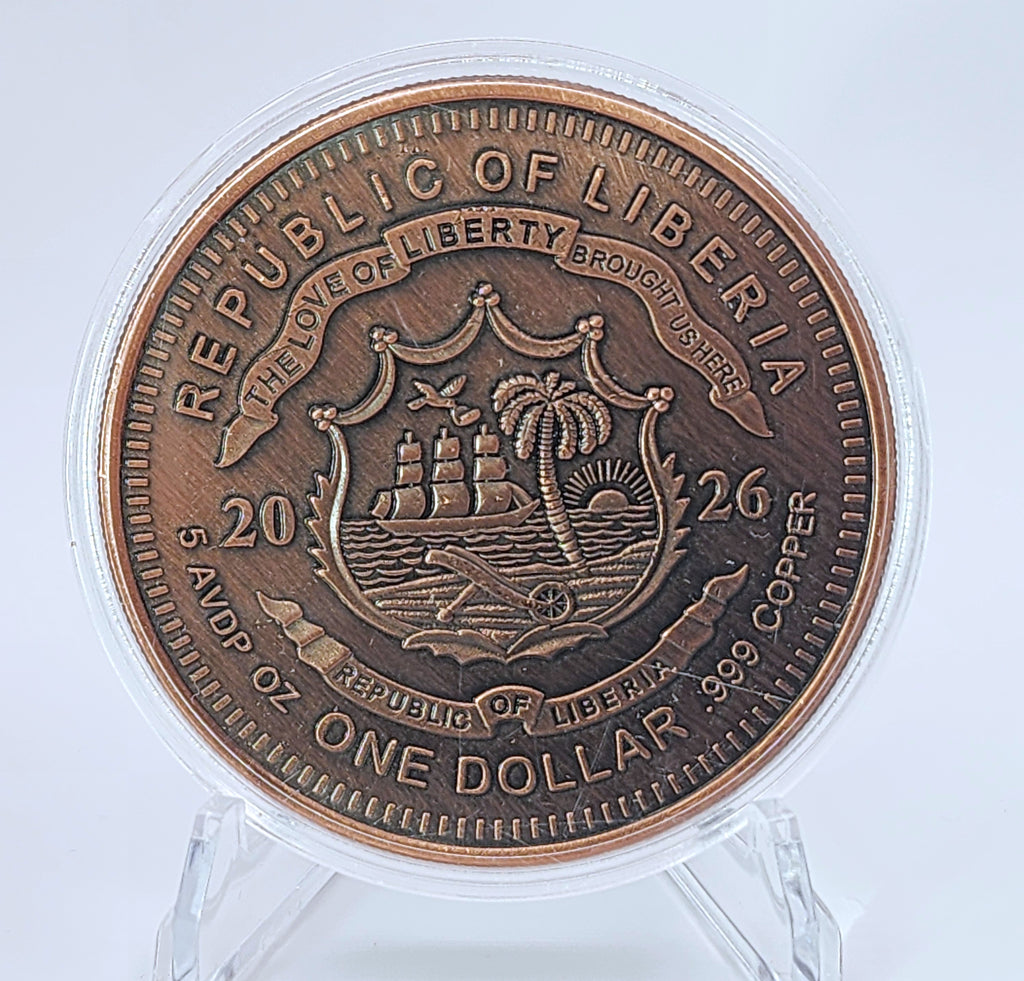 2026 Liberia Lightning Lady Justice 5oz Copper $1 Coin