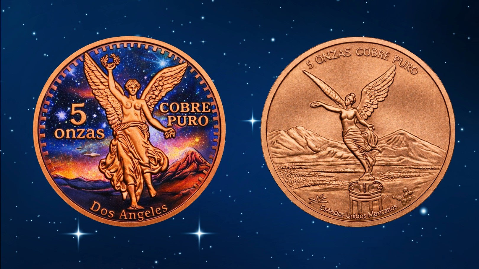 Mexico Dos Angeles Colorized 5 oz Copper Medal