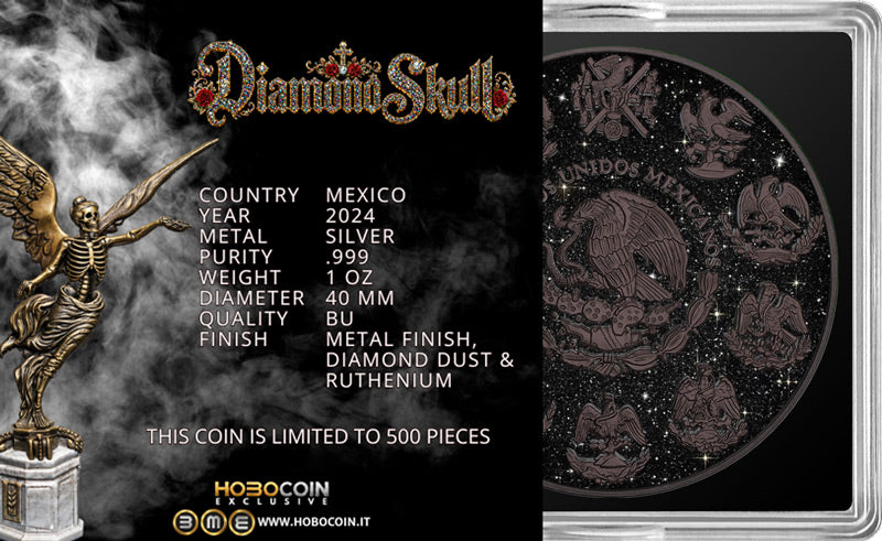 2024 Mexico Libertad Diamond Skull Edition 1oz Silver Coin (500 Minted)