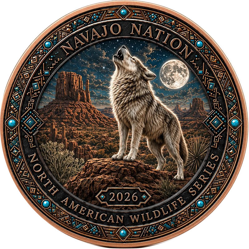 North American Wildlife Series- Navajo Nation Spirit of the Wolf 1 oz Copper Medal