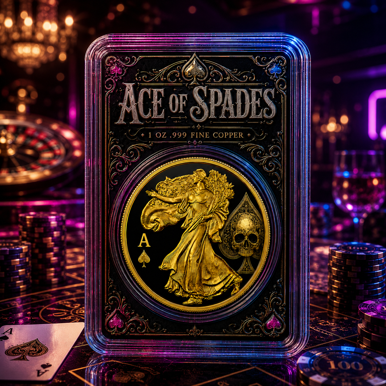 2026 Silver Eagle Ace of Spades Gilded Liberty .999 Silver Coin SN 98 (Mintage 100)