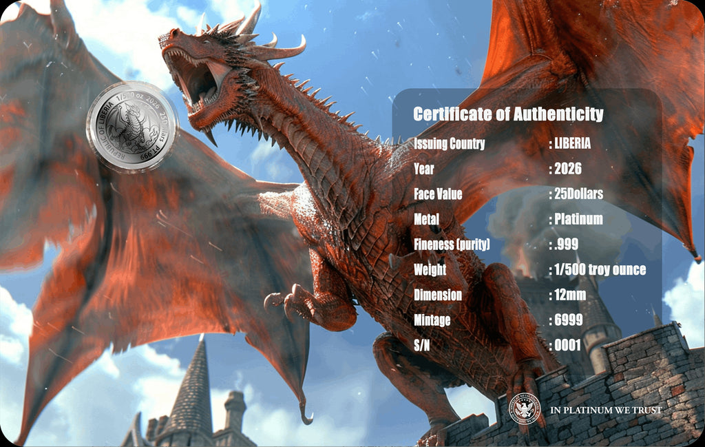 2026 Liberia Ancient Celt Dragon 1/500 oz Platinum Coin in Card