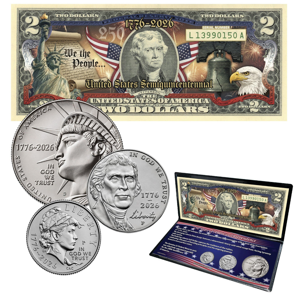 1776-2026 250 Years of American Independence Coin and Colorized Currency Set