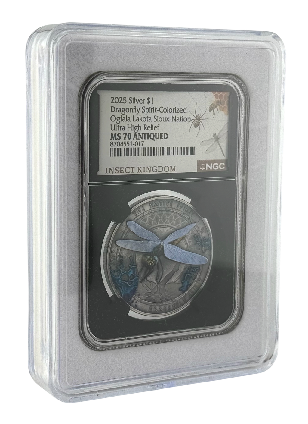 2025 Sioux Nation Native Spirit Dragonfly 1 oz Silver Coin with Metallic Wings, NGC MS 70