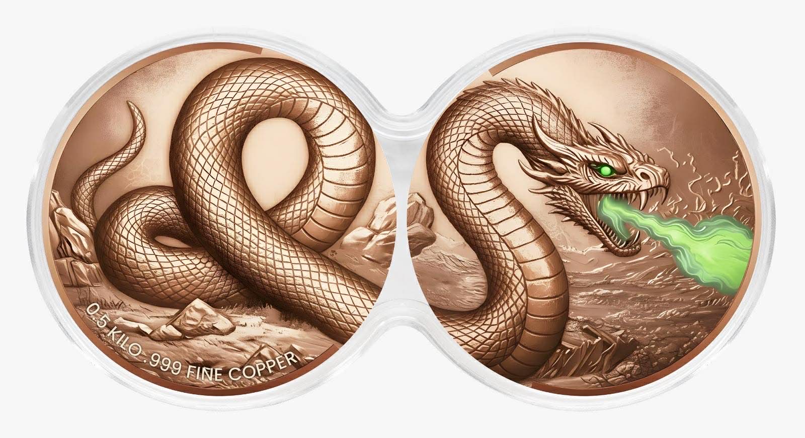 Viper's Venom Glow-in-the-Dark 2 x 1/2 Kilo Copper Medal Set in DuoStack Capsule