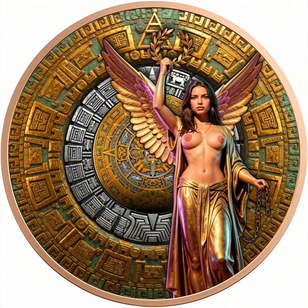 Aztec Calendar Angel Colorized 5 oz Copper Medal