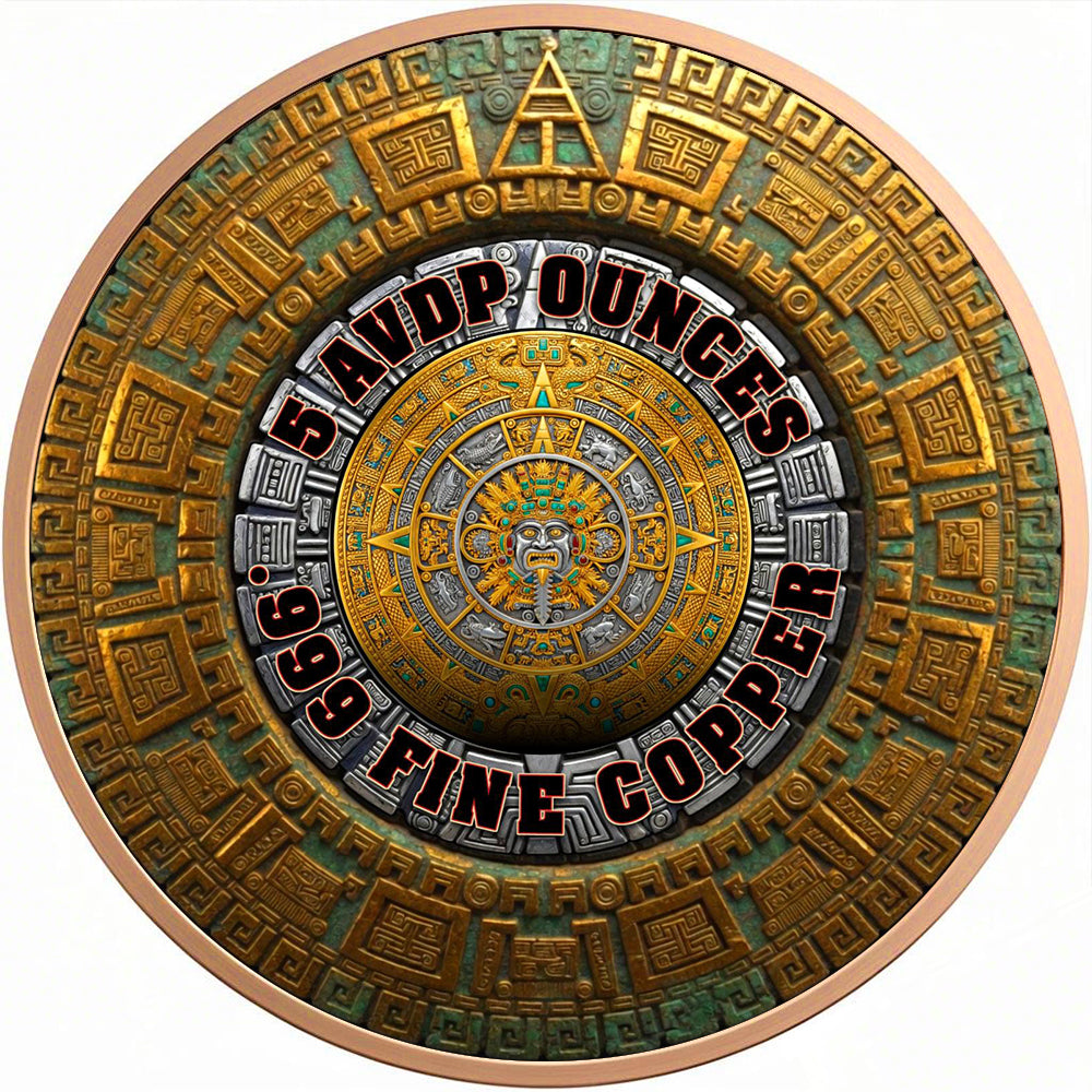 Aztec Calendar Angel Colorized 5 oz Copper Medal
