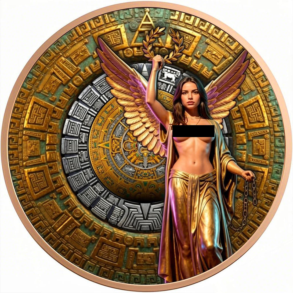 Aztec Calendar Angel Colorized 5 oz Copper Medal
