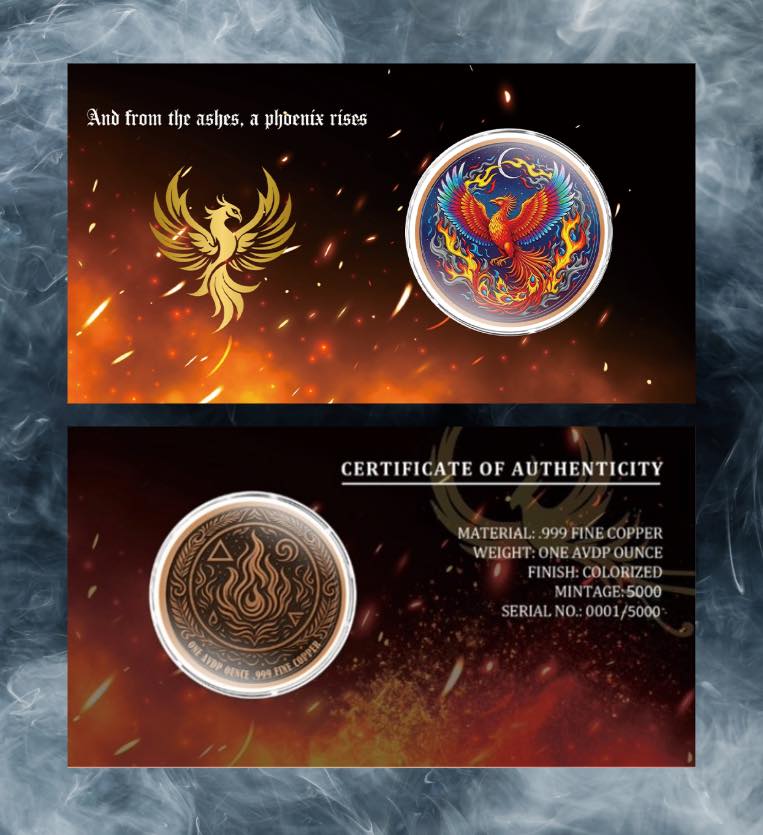 Phoenix Rising 1 oz Copper Round Carded & Serialized