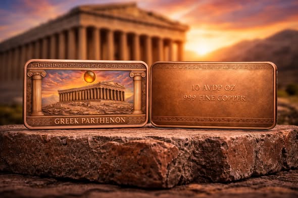 2026 Parthenon Colorized 10oz .999 Copper Bar