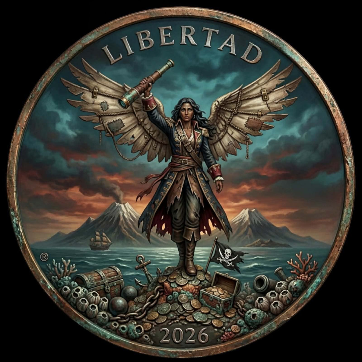 2026 Mexico Libertad Doña the Pirate Angel 1 oz Copper Round