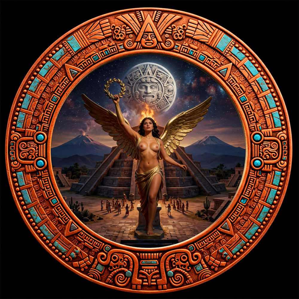 Aztec Moon Angel Colorized 5 oz Copper Round