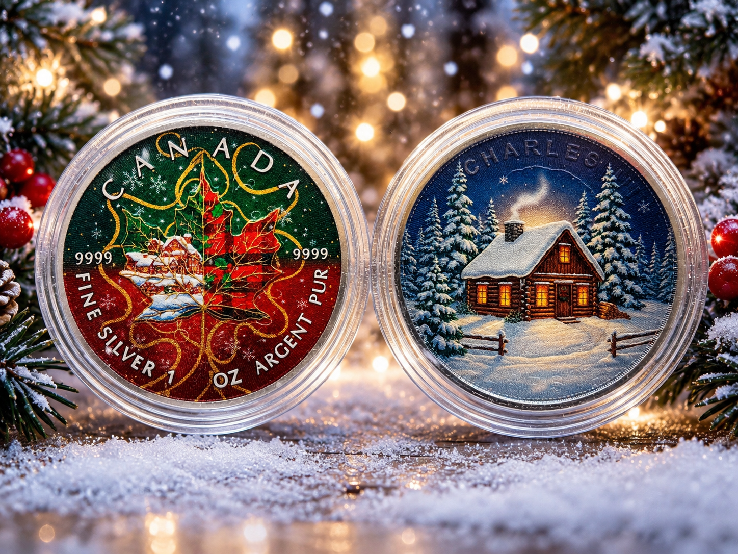 2025 Canadian Christmas Maple 1oz .9999 Silver Colorized Coin - Mintage 199