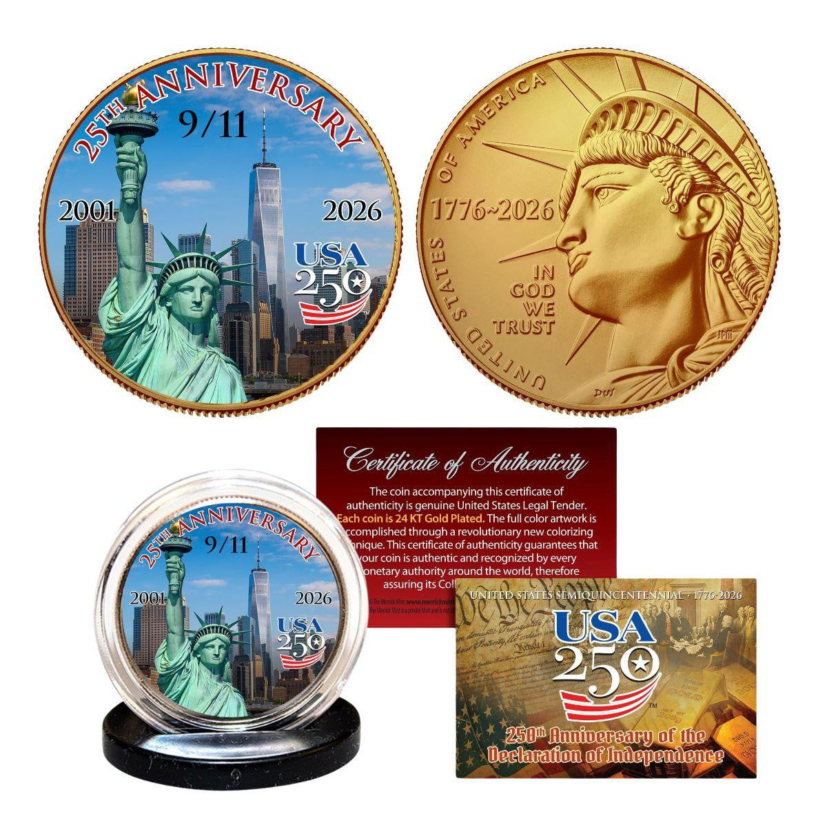 2026 U.S. Half Dollar 9/11 25th Anniversary Colorized & Gold Plated Coin