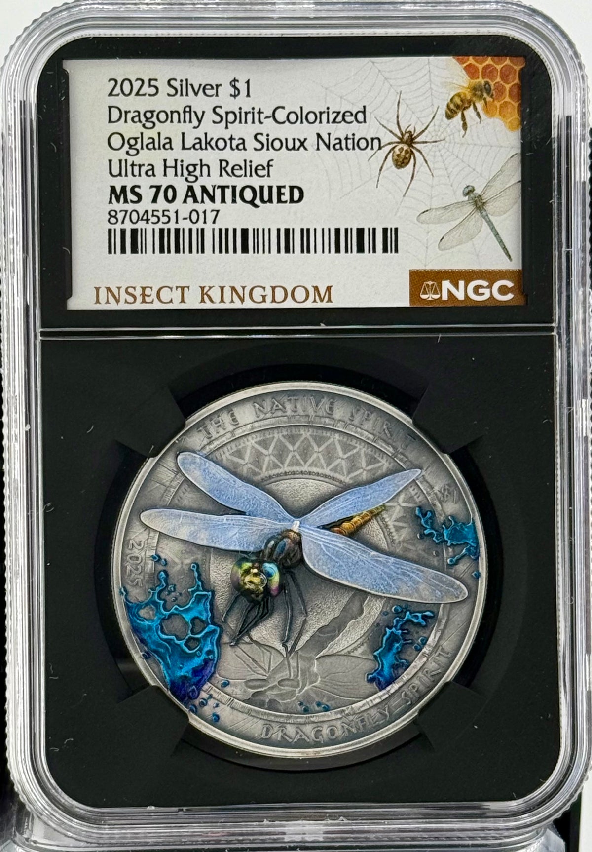 2025 Sioux Nation Native Spirit Dragonfly 1 oz Silver Coin with Metallic Wings, NGC MS 70