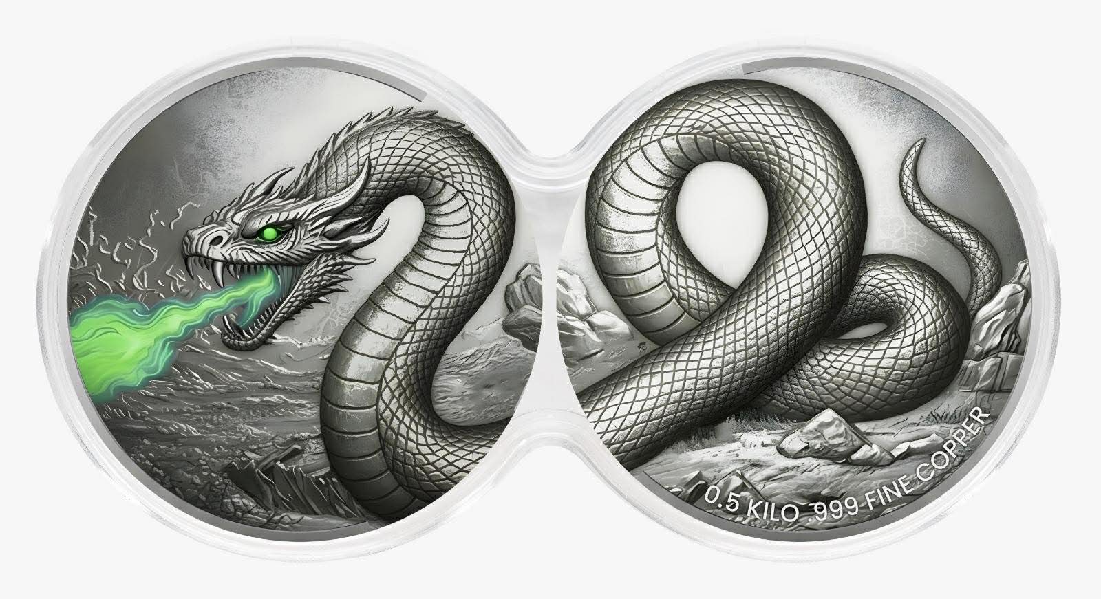 Viper's Venom Glow-in-the-Dark 2 x 1/2 Kilo Copper Medal Set in DuoStack Capsule