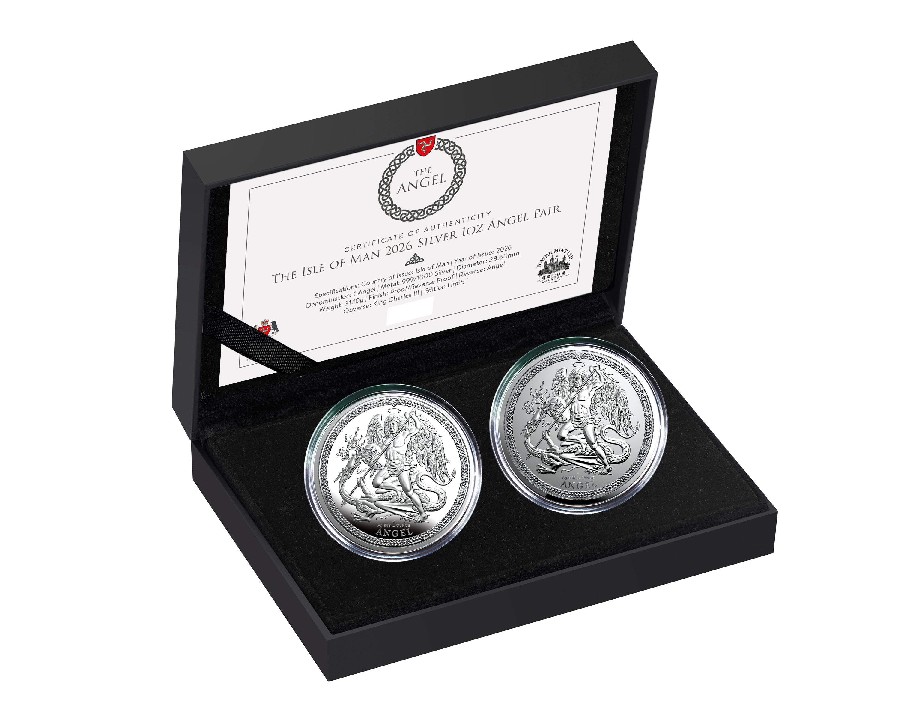 2026 Isle of Man Angel Reverse Proof 2 x 1 oz Silver Coin Set