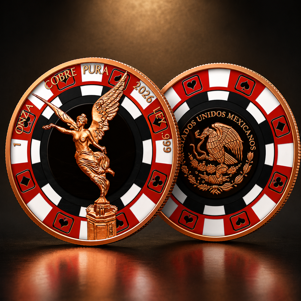 2026 Mexico Libertad Poker Chip Colorized 1 oz Copper Round
