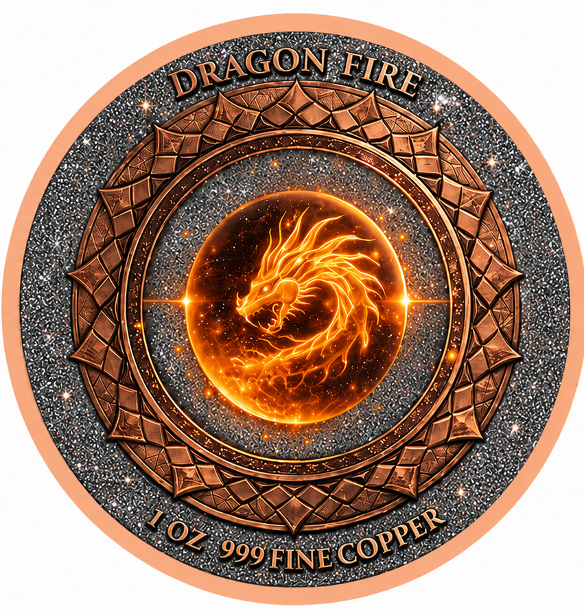 Dragon Fire Colorized Diamond Dust 1 oz Copper Round