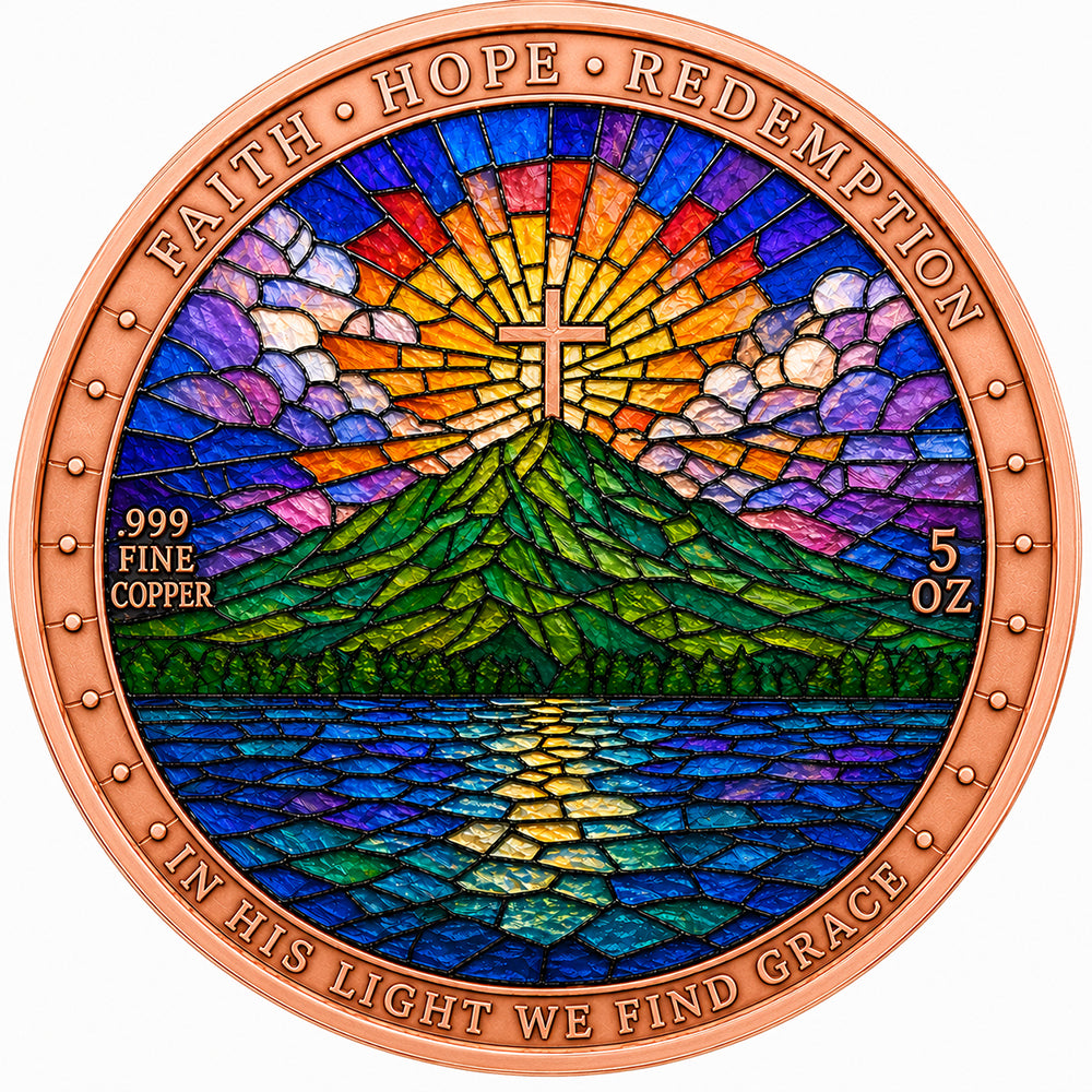 Stained Glass Christ the Redeemer Colorized 5 oz Copper Medal