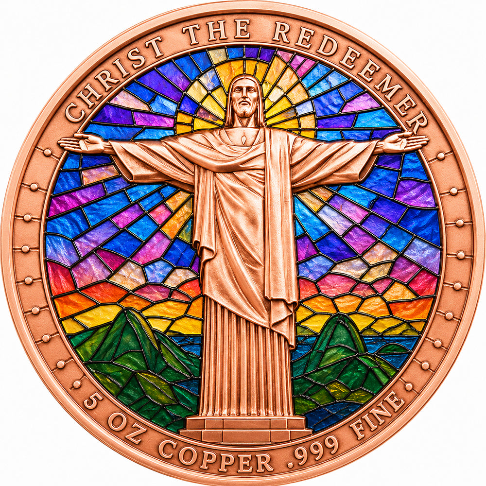 Stained Glass Christ the Redeemer Colorized 5 oz Copper Medal
