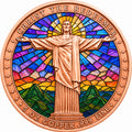Stained Glass Christ the Redeemer Colorized 5 oz Copper Medal