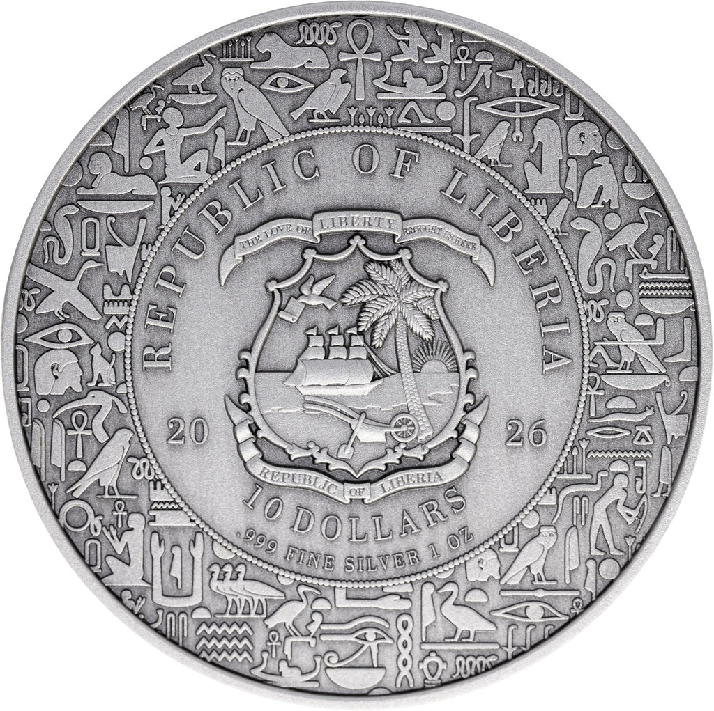 2026 Liberia Egyptian Heritage Anubis Antiqued UHR 1 oz Silver Coin